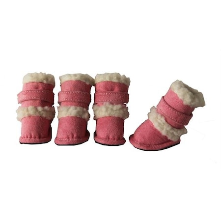 Pet Life F4PKXS Pink Shearling Duggz Shoes - Set Of 4 - XS